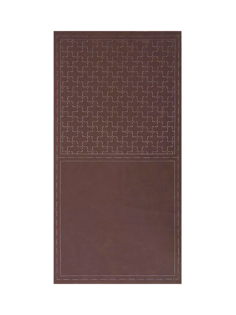 Linen/Cotton Sashiko Panel - Brown Crosses