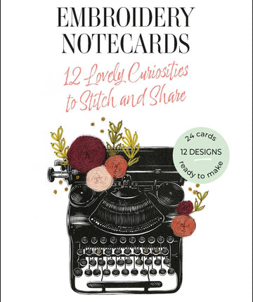 Embroidery notecards book cover with typewriter illustration and floral elements