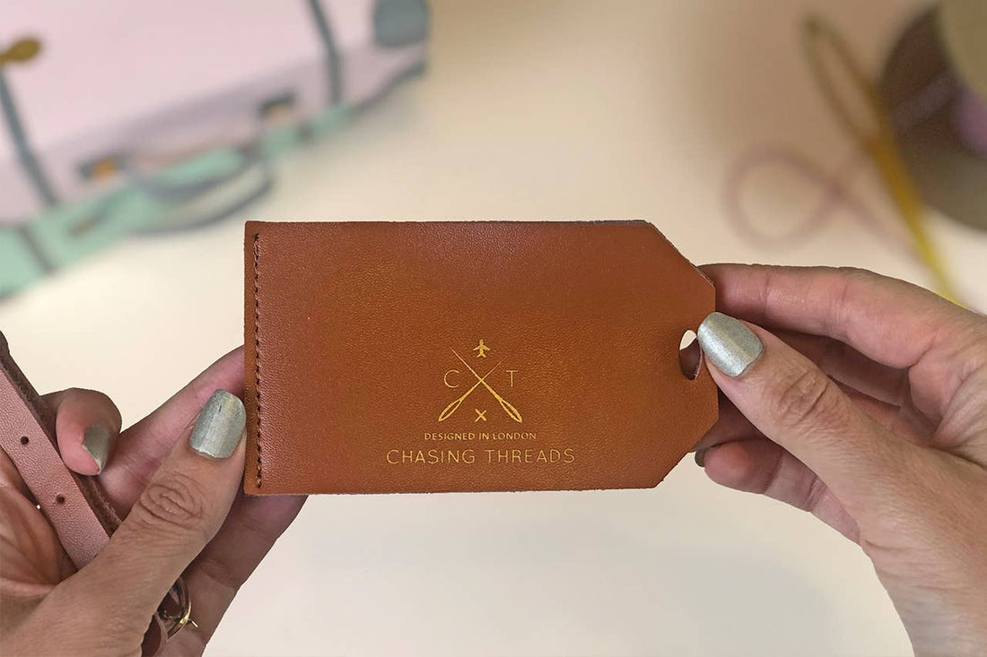 Map Luggage Tag Stitching Kit, Brown Leather