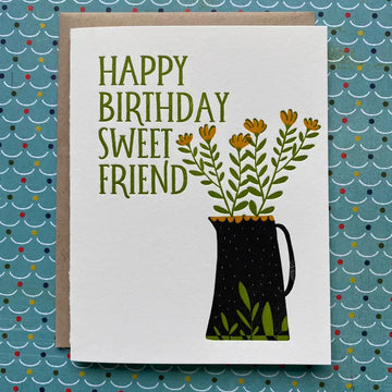 Happy Birthday Sweet Friend Flowers - letterpress card