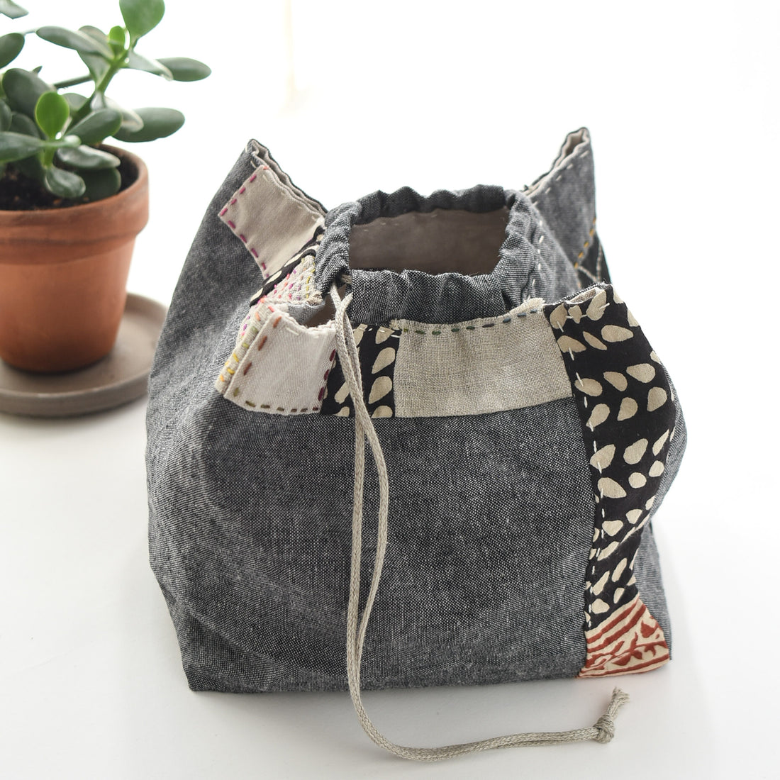 Fabric Pack for Modern Japanese Rice Pouch - Charcoal & Natural
