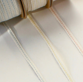 Linen Running Stitch Ribbon 2 yds - White/Straw Yellow