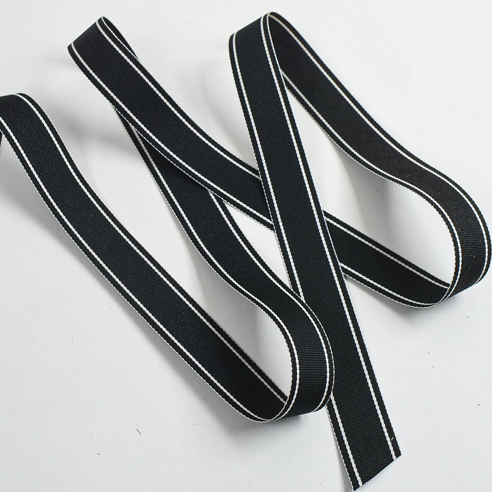 Black & White Striped Grosgrain Ribbon 7/8" - 100yd Roll