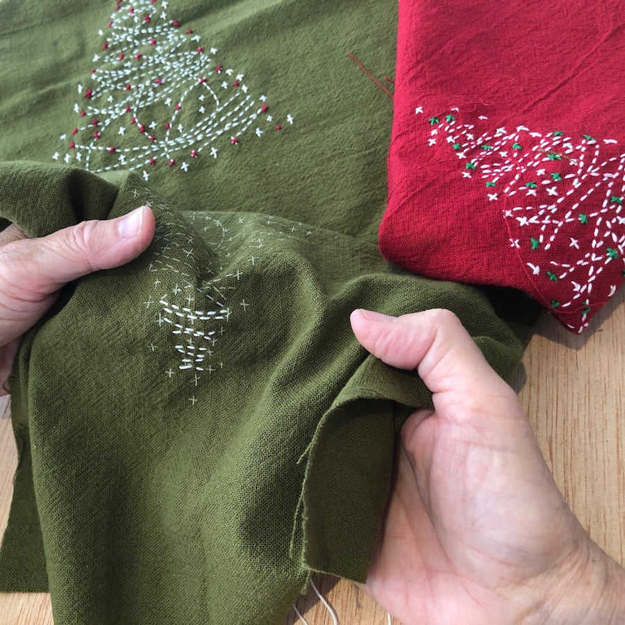 Christmas Tree Sashiko Panel Kit, Green