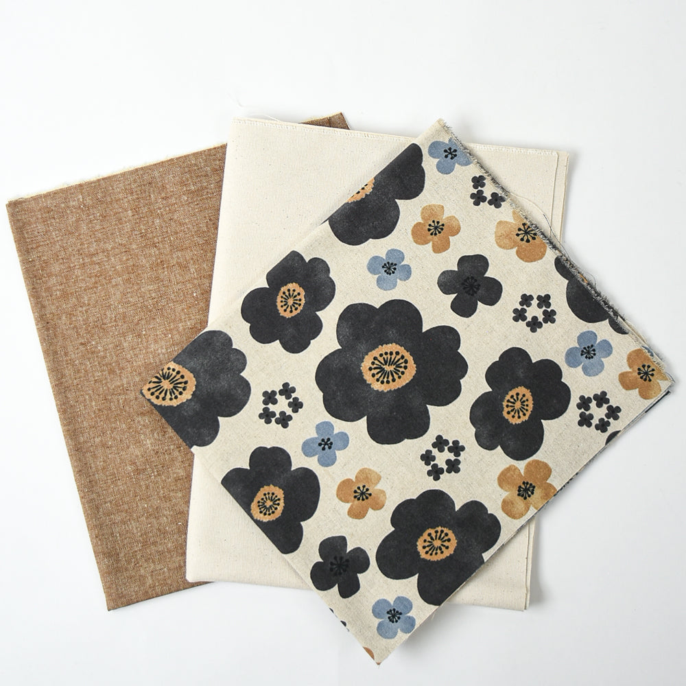 Canvas Half-Yard Bundle, Big Black Flowers
