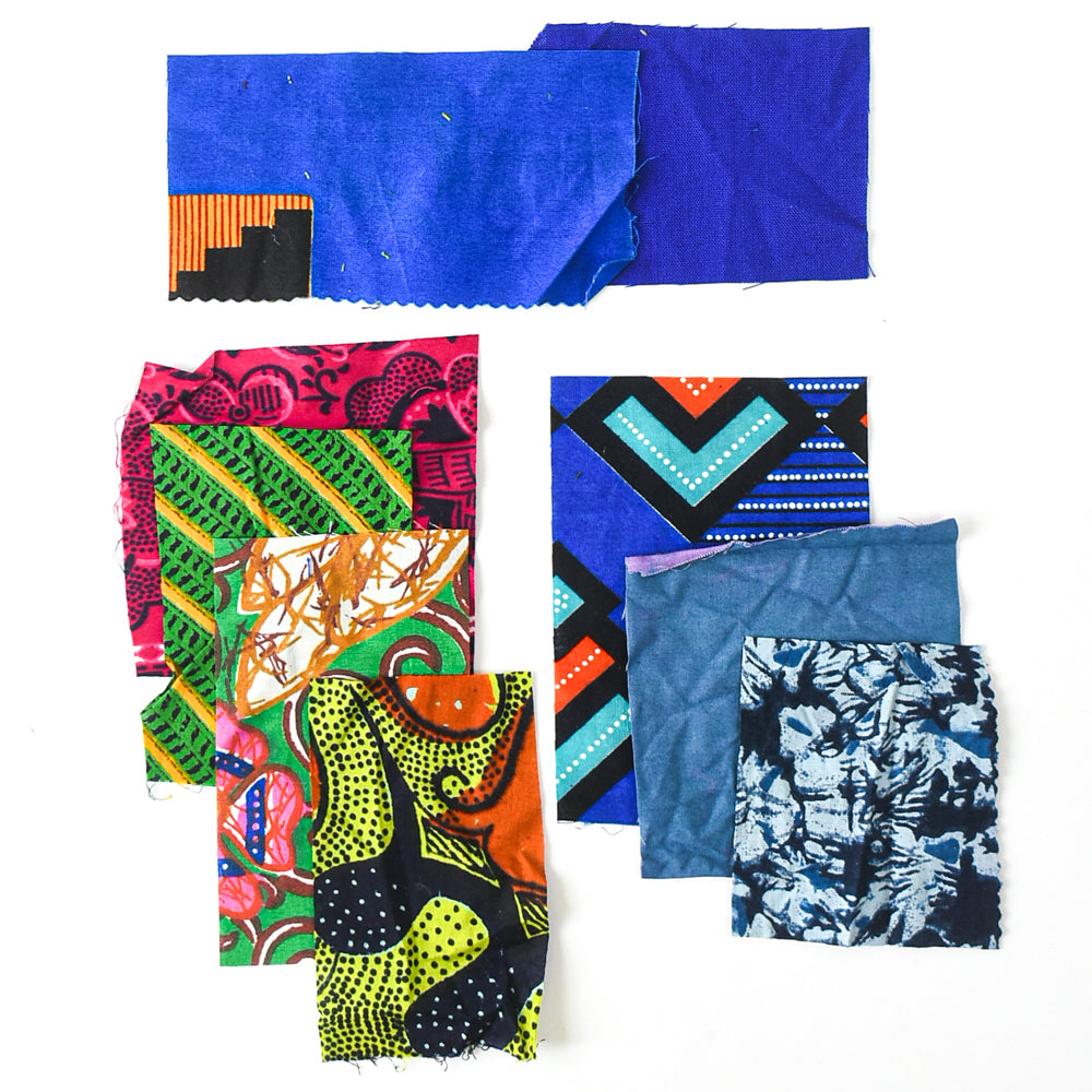 West African Fabric Scraps - Cool Indigo & Emeralds