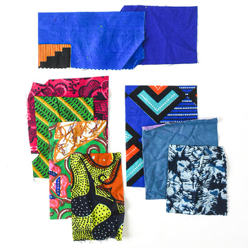 West African Fabric Scraps - Cool Indigo & Emeralds