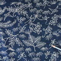 Indigo-Dyed Brushed Cotton, Botanical Print