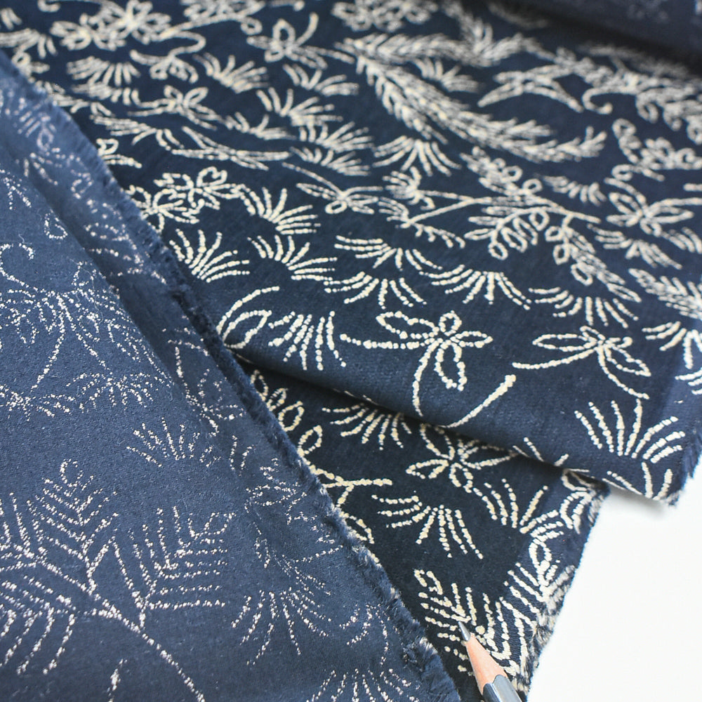 Indigo-Dyed Brushed Cotton, Botanical Print
