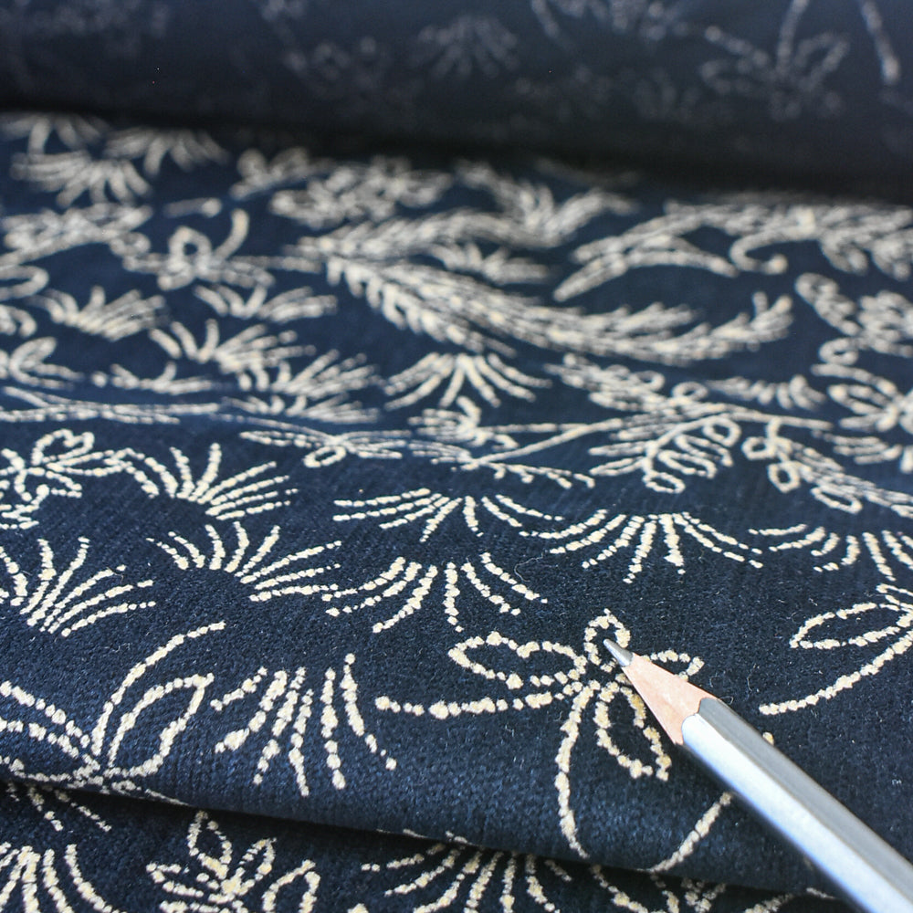 Indigo-Dyed Brushed Cotton, Botanical Print
