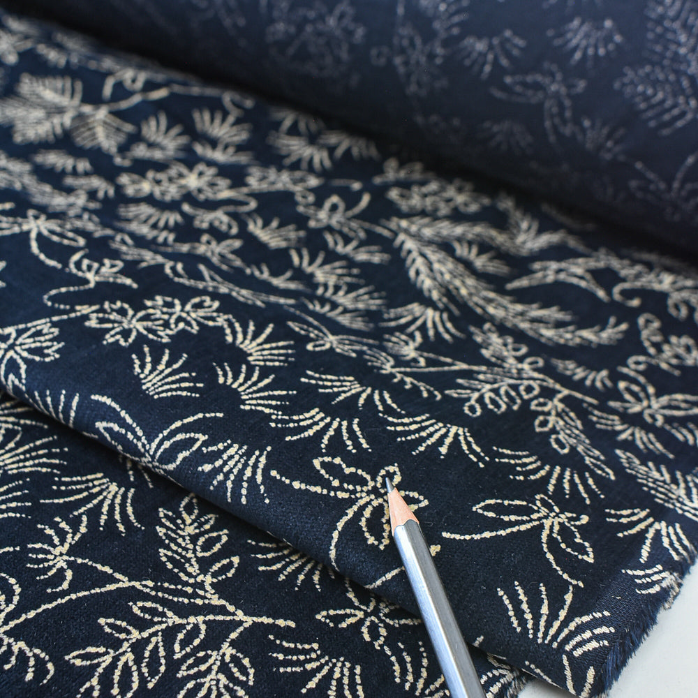 Indigo-Dyed Brushed Cotton, Botanical Print