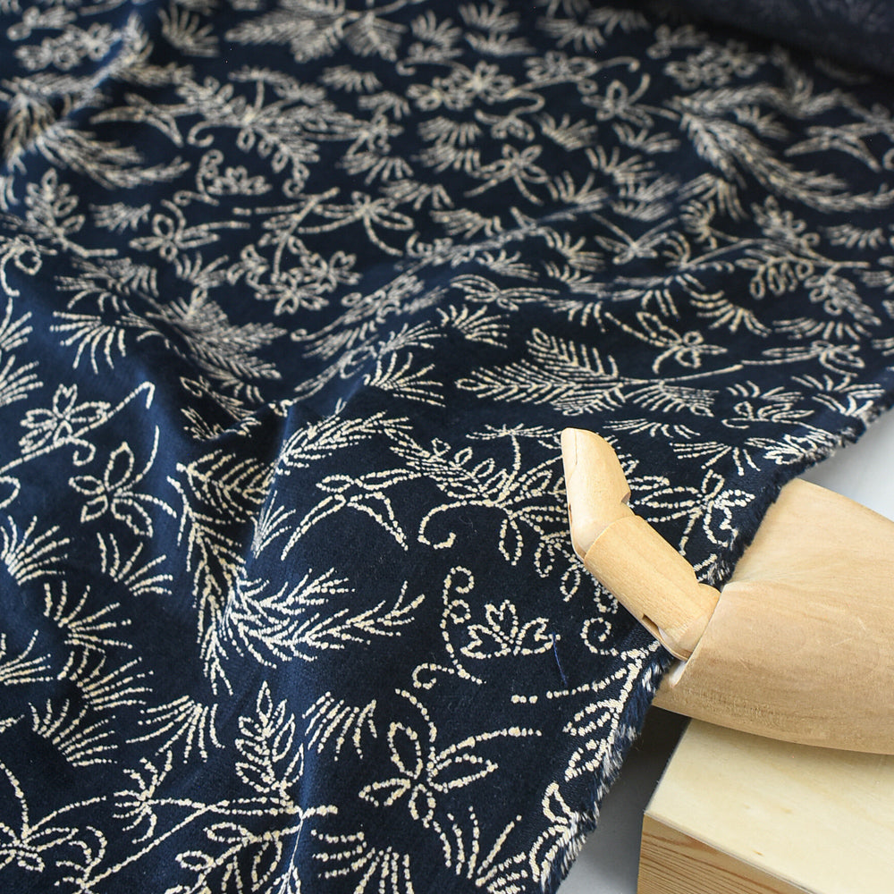 Indigo-Dyed Brushed Cotton, Botanical Print