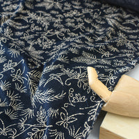 Indigo-Dyed Brushed Cotton, Botanical Print