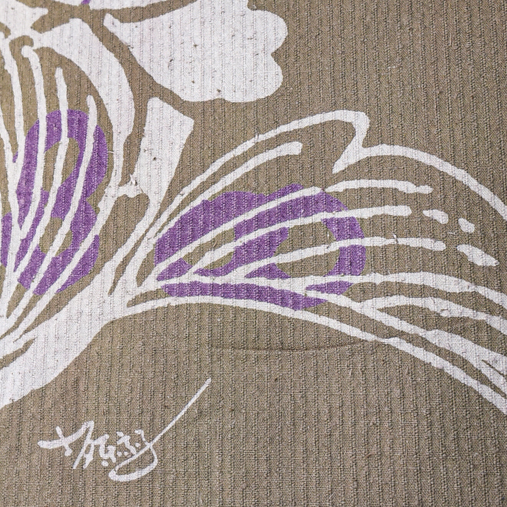 Hand-Painted Floral on Persimmon-Dyed Cotton, Artist Signed