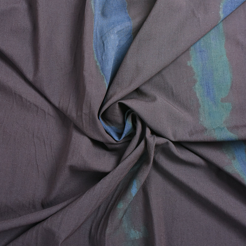 Hand-Dyed Indigo & Green Brushwork on Black Silk