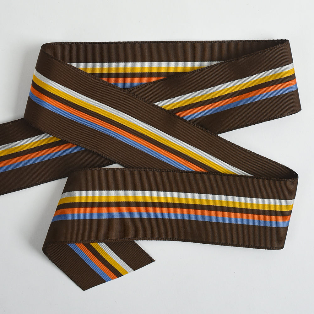 Brown 5-Color Striped Rayon Grosgrain Ribbon B - 1-3/4" - 36yd Roll