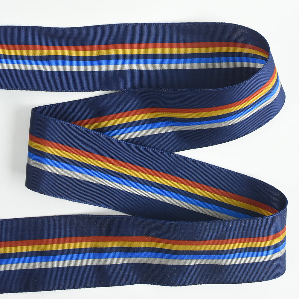 Blue 5-Color Striped Rayon Grosgrain Ribbon B - 1-3/4" - 36yd Roll