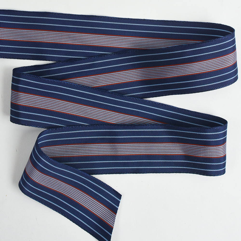 Blue w/Burgundy & Light Blue Striped Rayon Grosgrain Ribbon - 1-3/4" - 36yd Roll