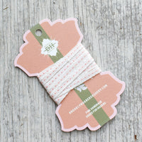 Linen Running Stitch Ribbon 2 yds - White/Layette Pink