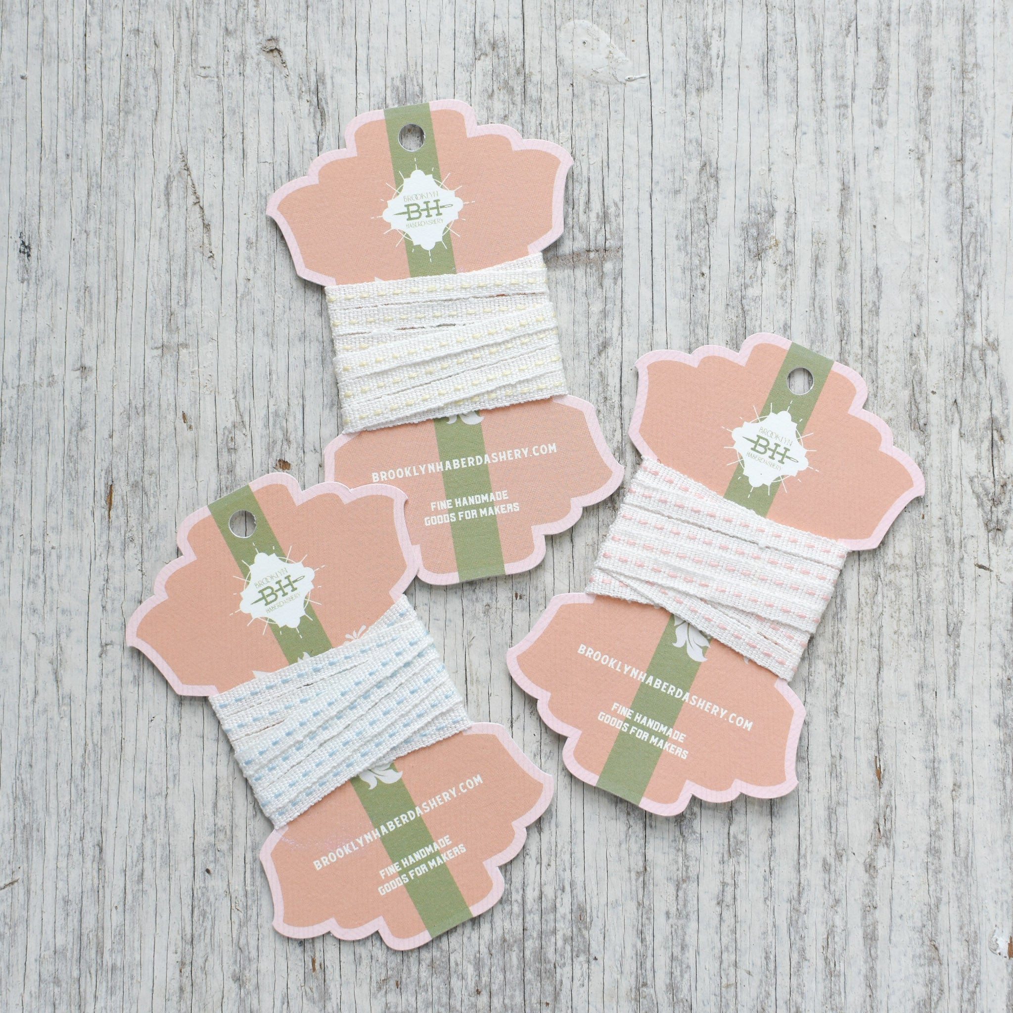 Linen Running Stitch Ribbon 2 yds - White/Layette Pink – Brooklyn ...