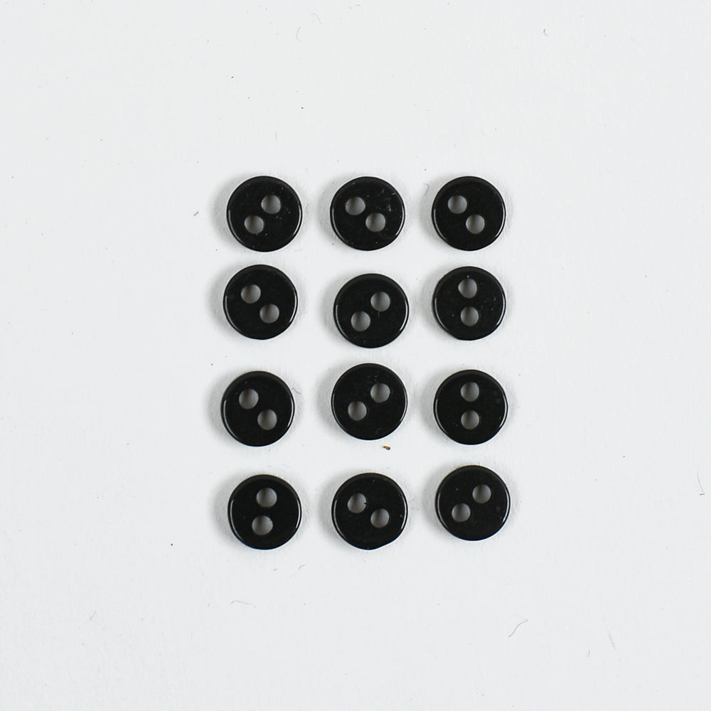 Vintage 2-Hole Buttons 7mm - Set of 12 - Black