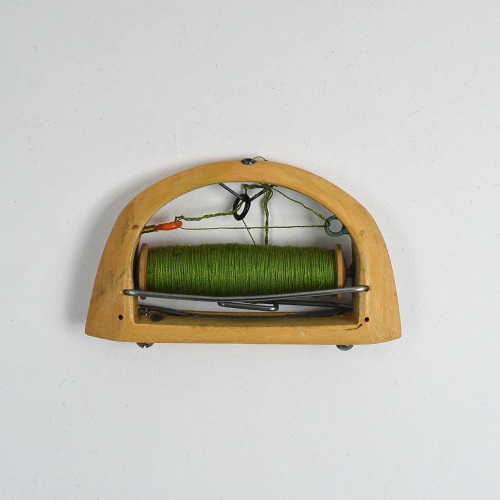 Antique Art Deco Wooden Weaving Shuttle – Green Silk