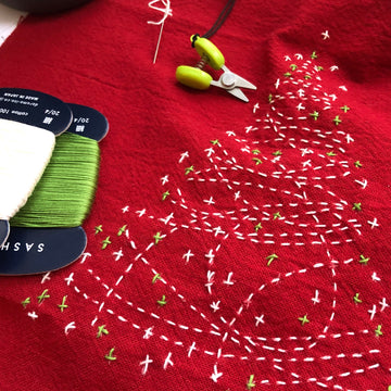 Christmas Tree Sashiko Cloth, Red