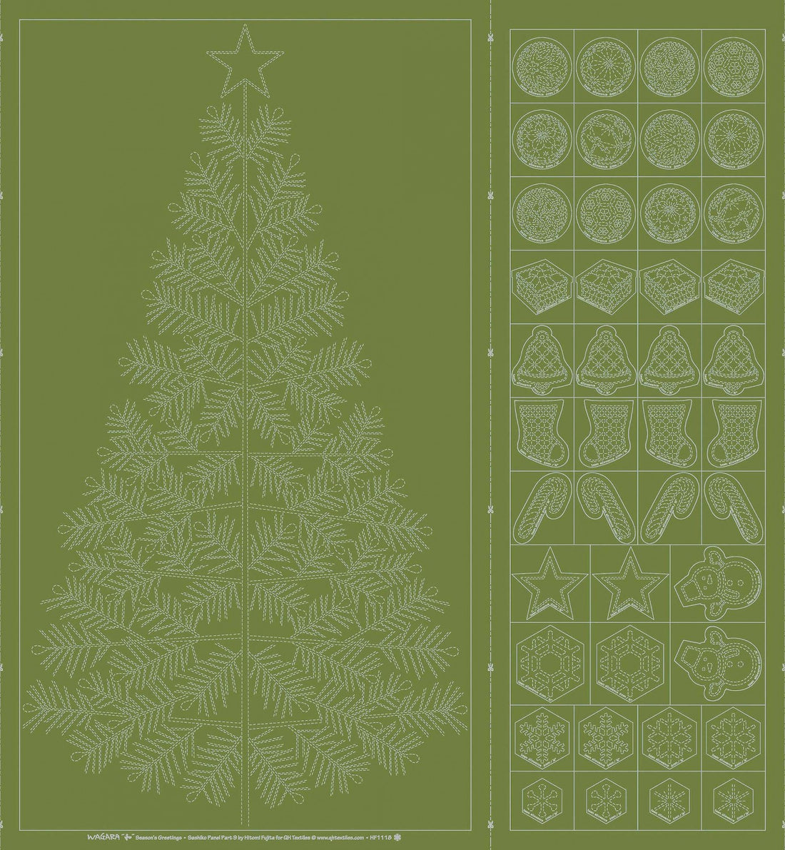 Tree Sashiko Panel & Ornaments, Green
