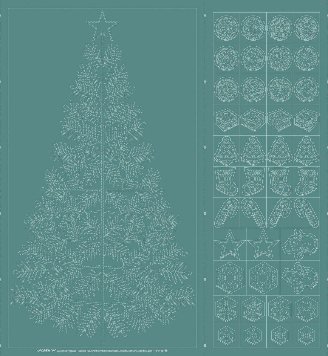 Tree Sashiko Panel & Ornaments, Aqua
