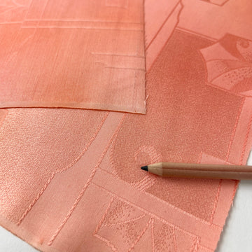 Vintage Japanese Silk -1/2 yd - Geometric on Mottled Coral