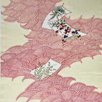 Vintage Japanese Silk -1/2 yd - White/Red Waves