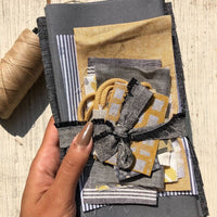Fabric Pack for Modern Japanese Rice Pouch - Mustard & Gray