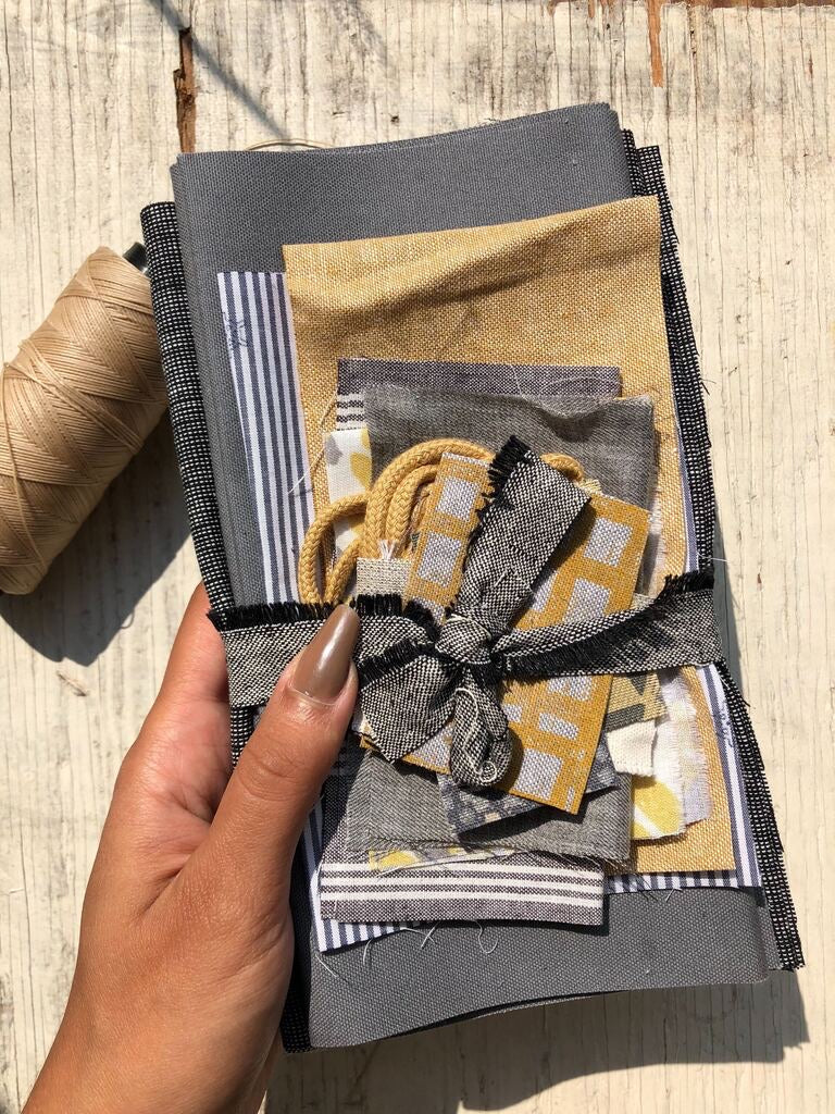 Fabric Pack for Modern Japanese Rice Pouch - Mustard & Gray