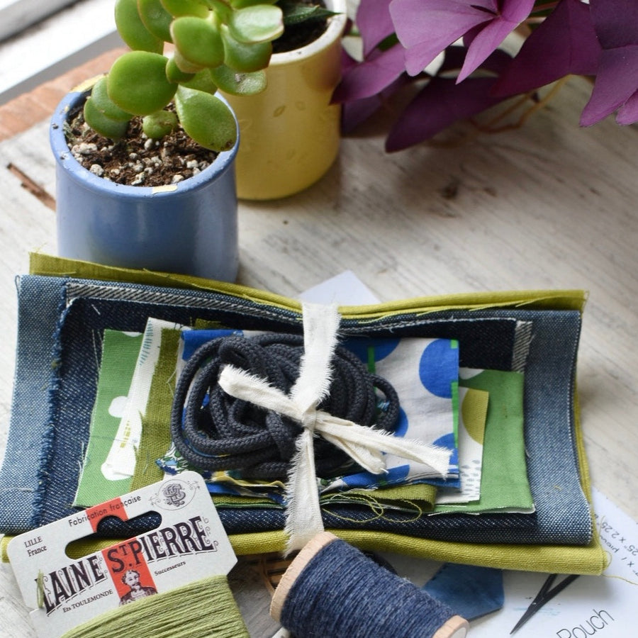 Fabric Pack for Modern Japanese Rice Pouch - Blues & Greens