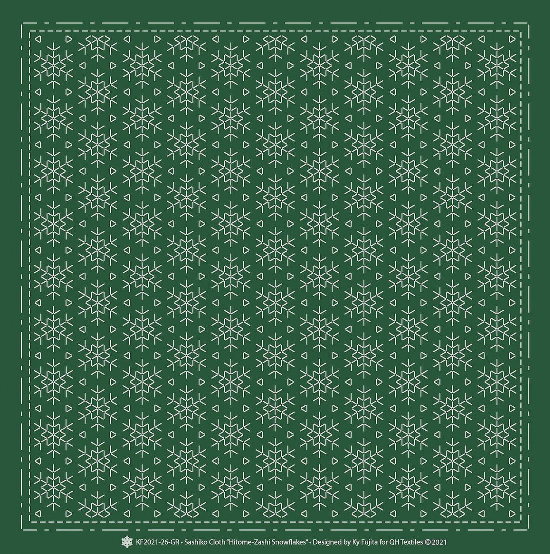 Snowflake Sashiko Cloth, Pine green