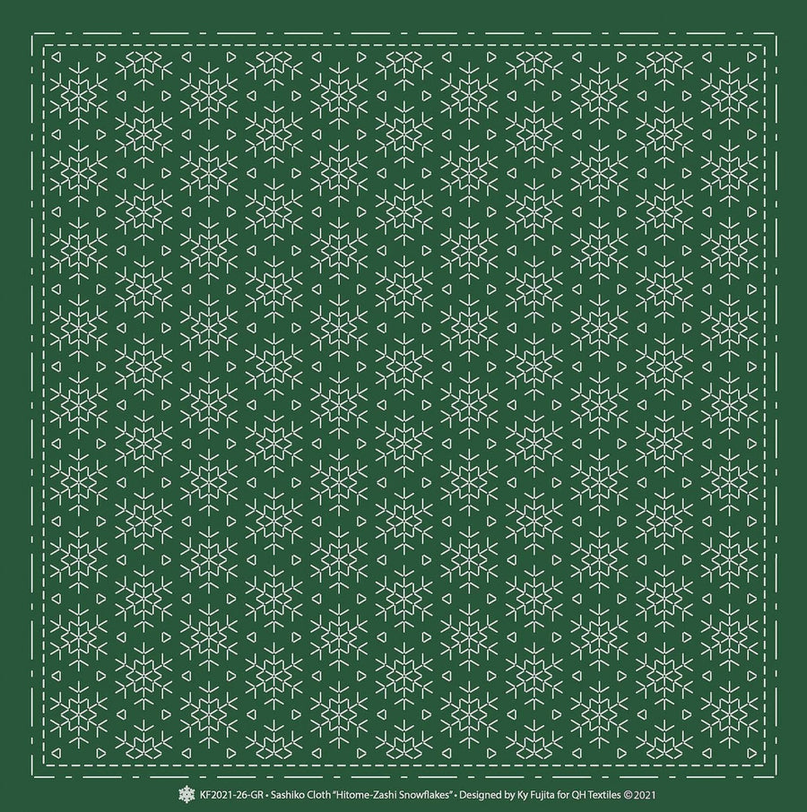 Snowflake Sashiko Cloth, Pine green