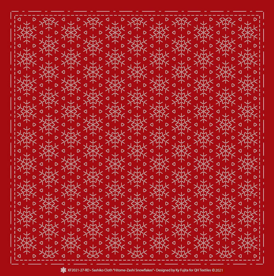 Snowflake Sashiko Cloth, Red