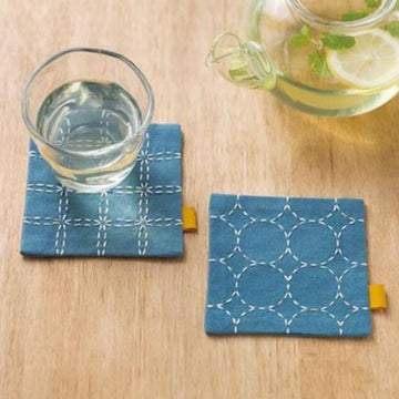 Sashiko Coaster Set Kit, Azure Blue