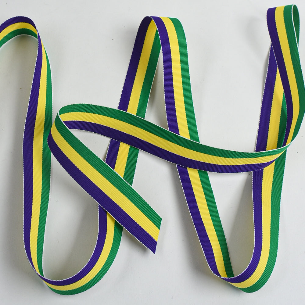 Green, Gold, Purple Mardi Gras Grosgrain Ribbon 7/8" - 100yd Roll