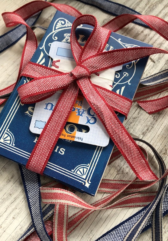 Linen Ribbon, Red Stripe 1/2" - 1 yd