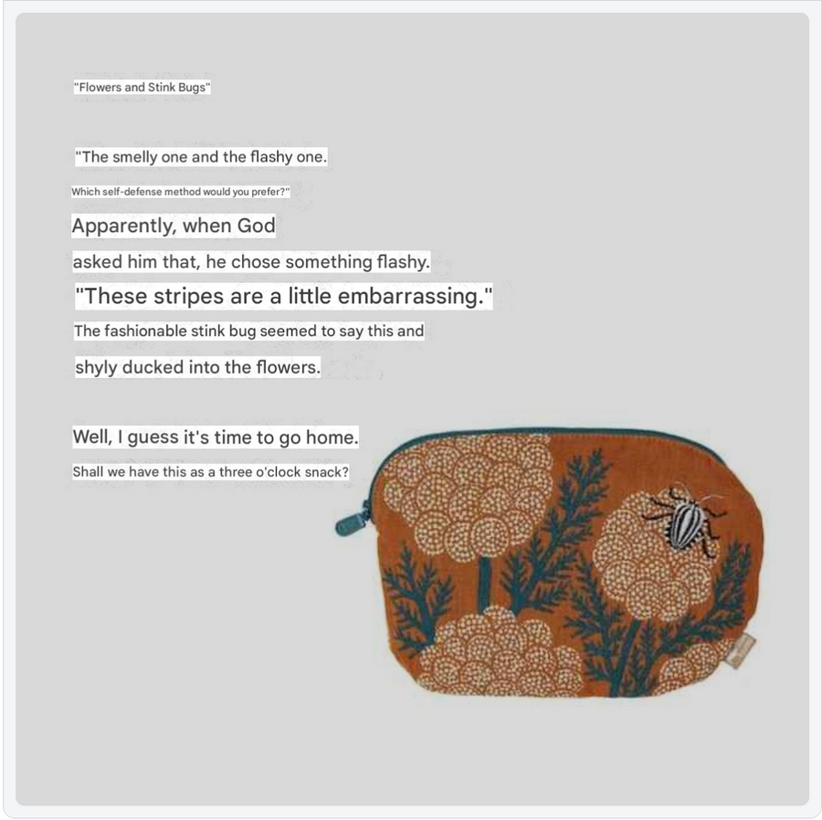 Flowers & Stink Bugs Poetry Pouch by MoritaMiW