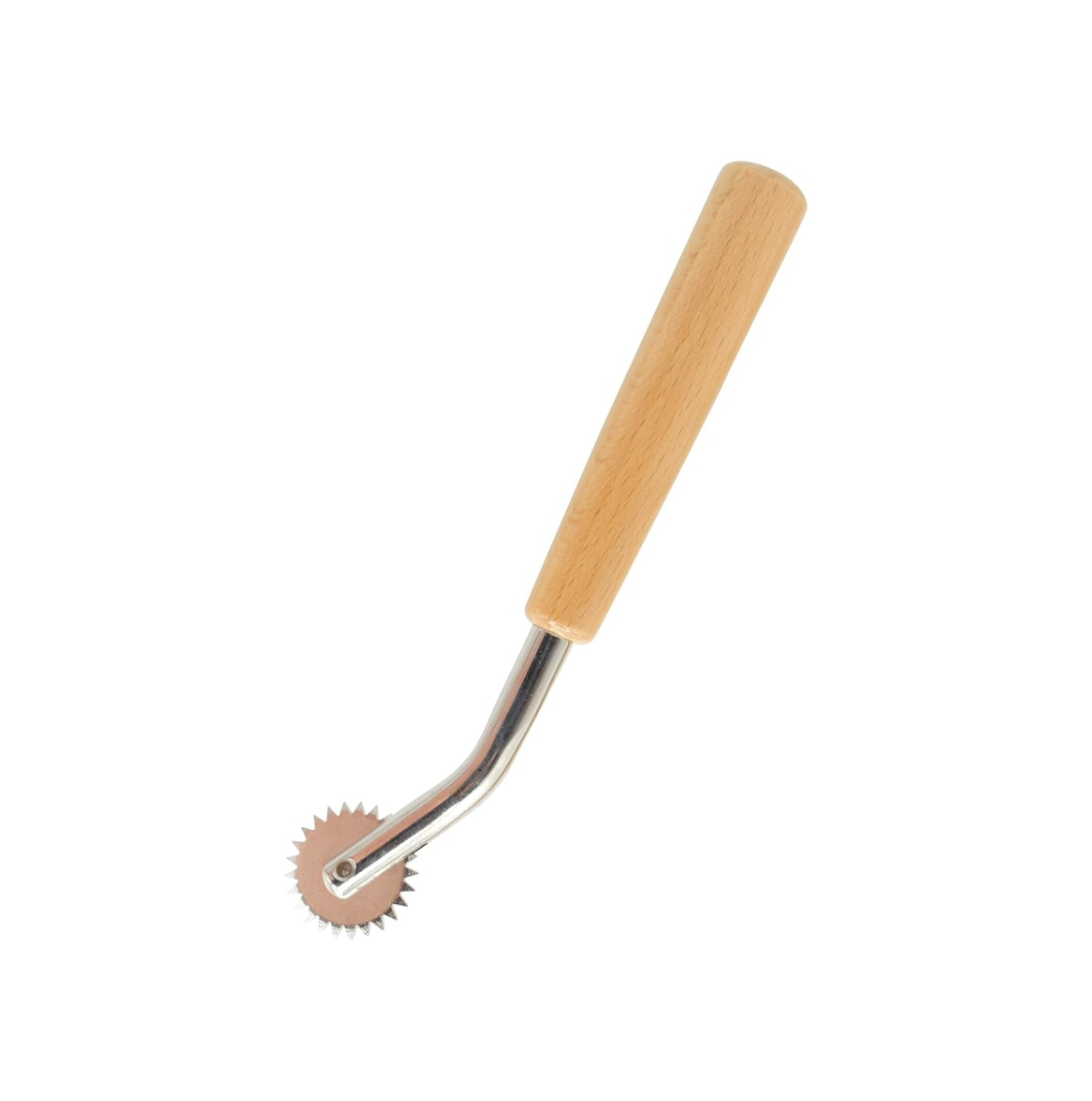 Wheel tool with wooden handle on a white background