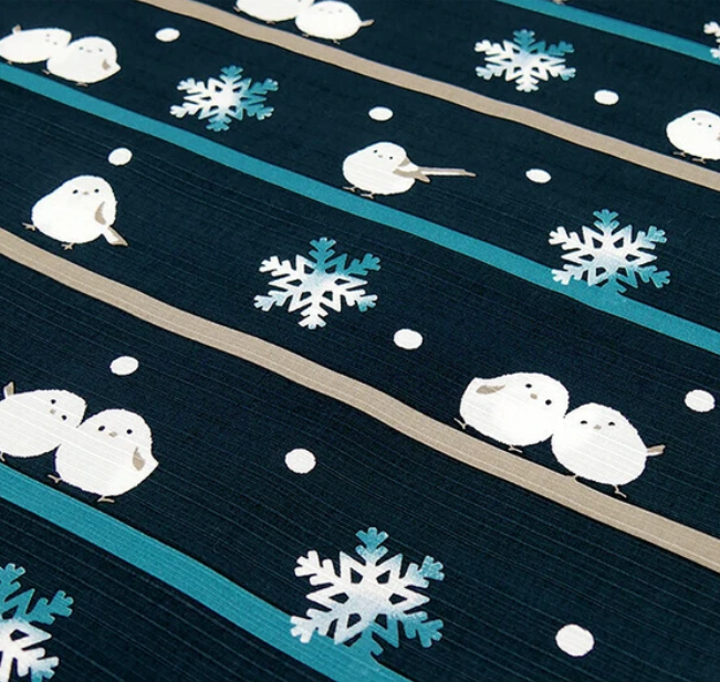 Snowball Friends Furoshiki Wrapping Cloth – Shima Enaga & Snowflakes 36"