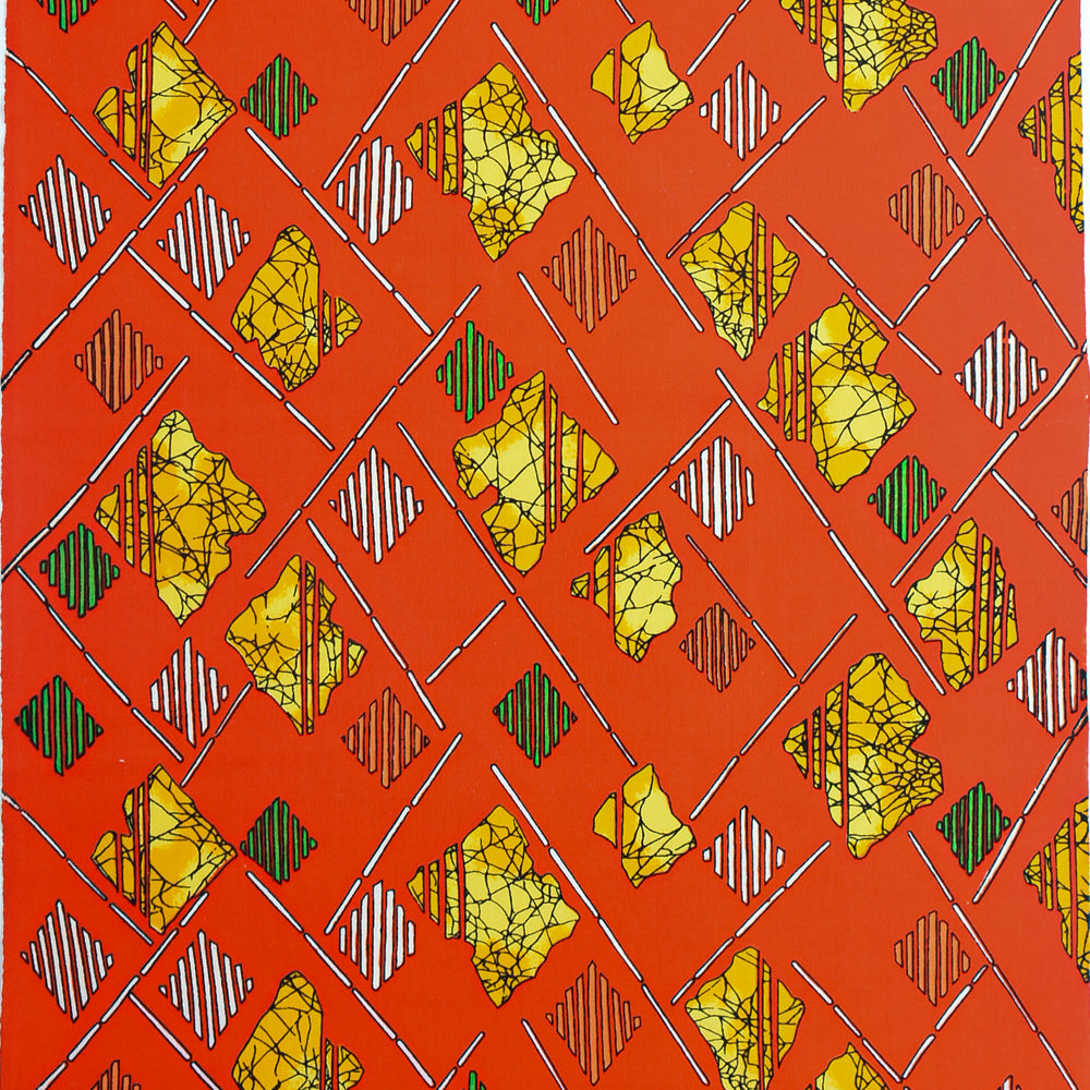 Vintage Japanese Silk – Vermilion Diamond Brocade