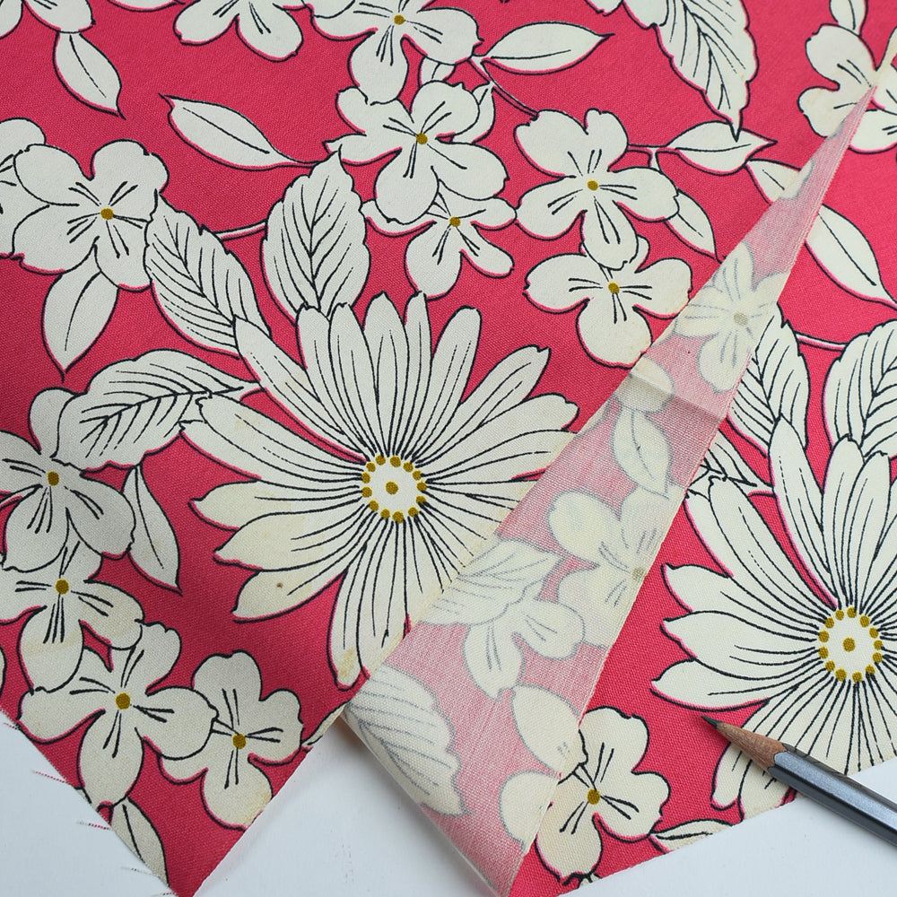 Vintage Japanese Silk - Bright Pink Chrysanthemum