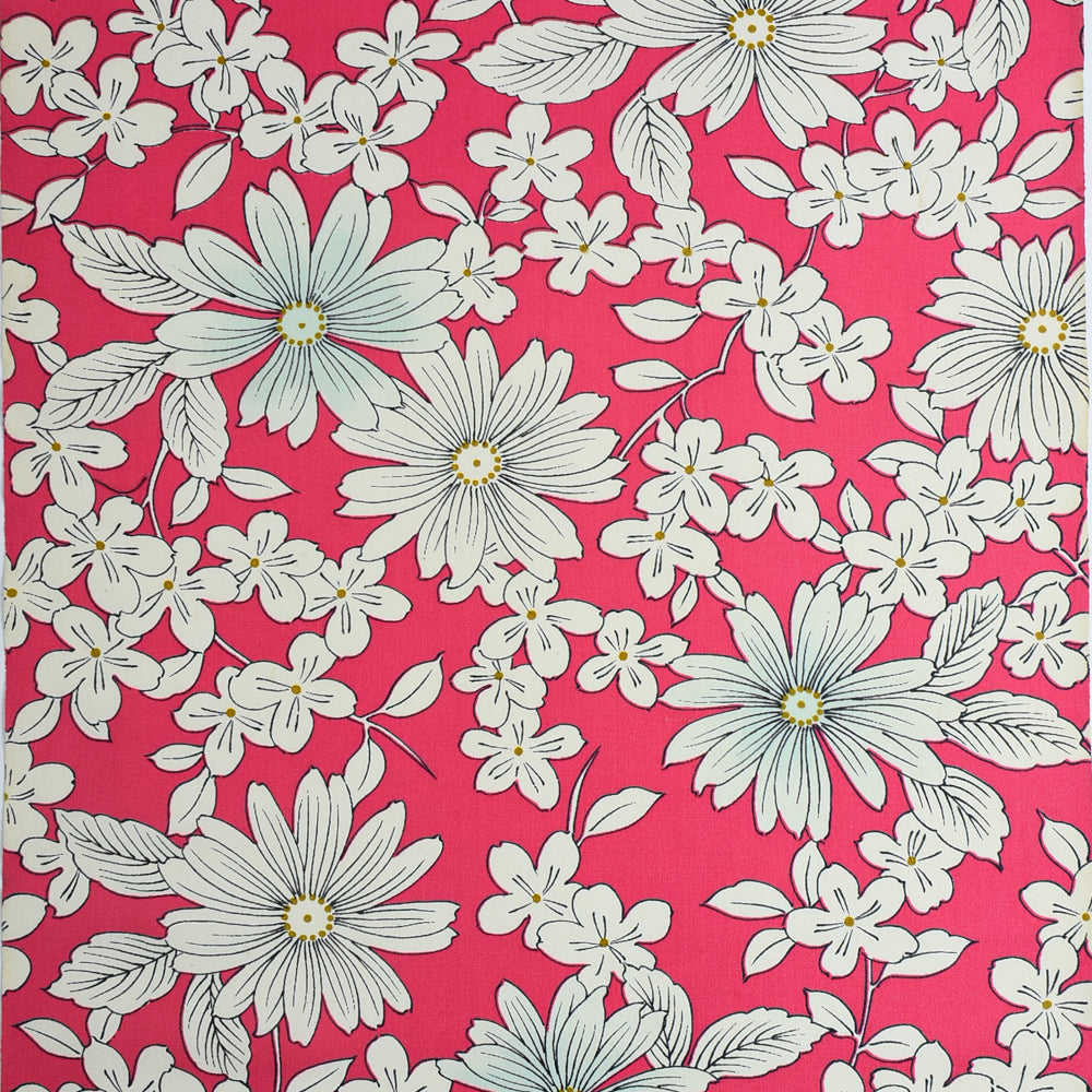 Vintage Japanese Silk - Bright Pink Chrysanthemum