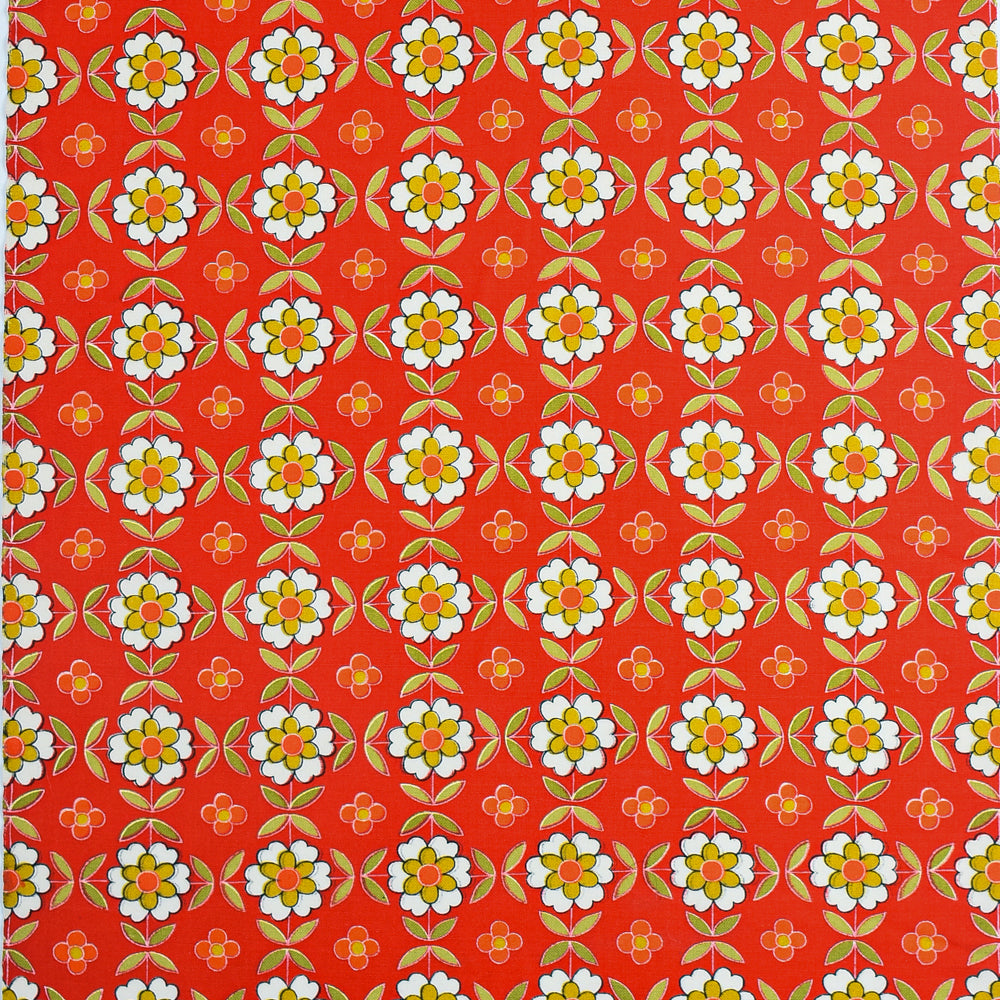 Vintage Japanese Silk - Vermilion Floral Medallion