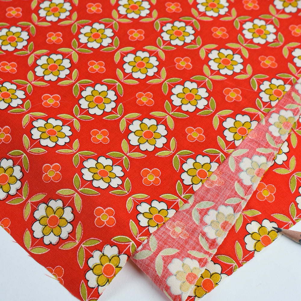 Vintage Japanese Silk - Vermilion Floral Medallion