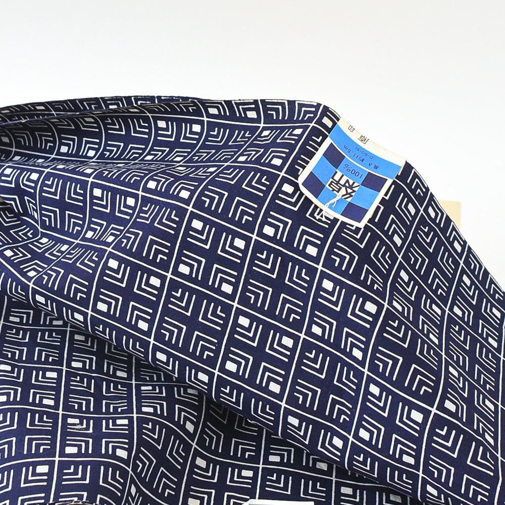 Vintage Indigo Yukata Cotton — Sayagata-Style Grid