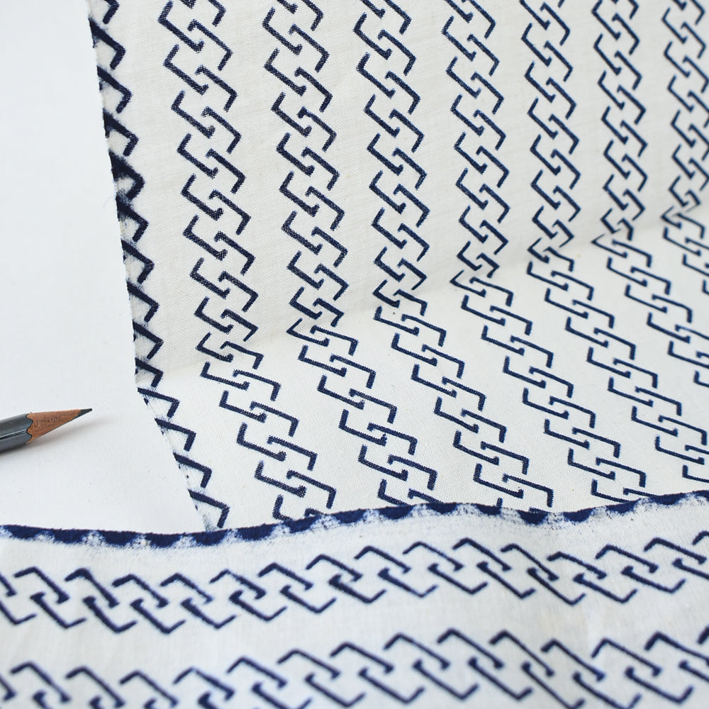 Vintage Indigo Yukata Cotton — Chain Stripe